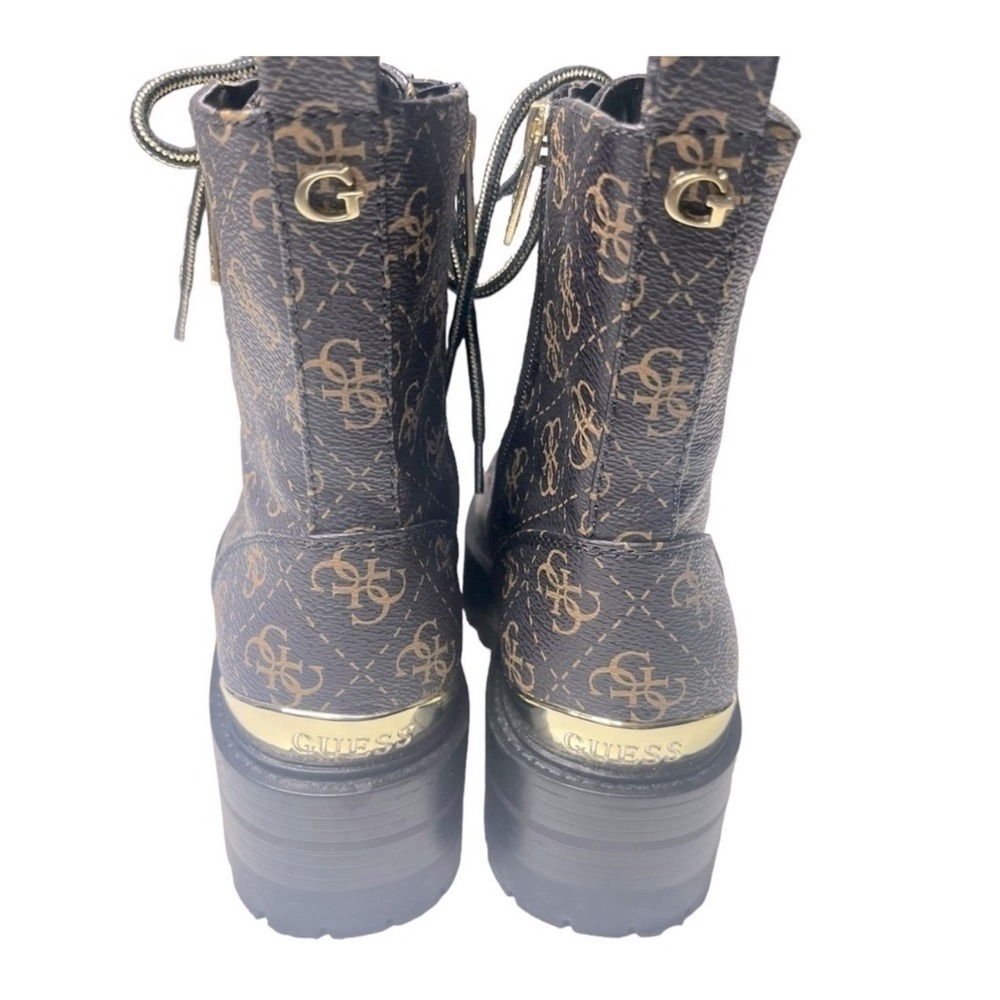 GUESS Fearne Combat Boots Womens 6 Brown Logo Lug Sole Zipper GWFEARNE - Picture 6 of 9